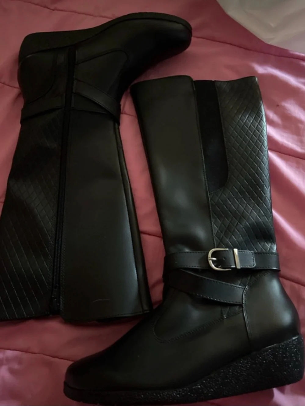 ANDREA FENZI Black Over-the-Knee Wedge Boots with Quilted Shaft